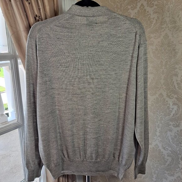 Jos A Banks Mens Large Soft Gray Italian Merino Wool Henley Sweater EUC - Picture 6 of 7